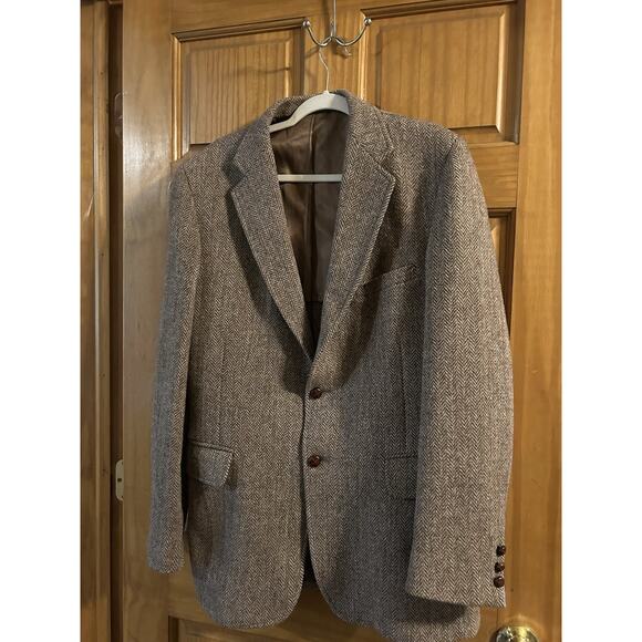 Harris Tweed Jacket Mens Brown Sport Coat Herringbone Wool Scottish Wood Hunt - Picture 1 of 16